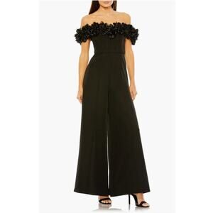 MAC DUGGAL Dress Size 4 Evening Gown Jumpsuit Ruffle Floral Bustier Off Shoulder
